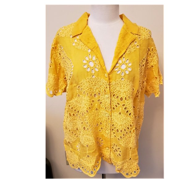 Johnny Was Embroidered Crochet Button-Up Blouse Sz-XL Peaceful Sunset - Picture 4 of 6